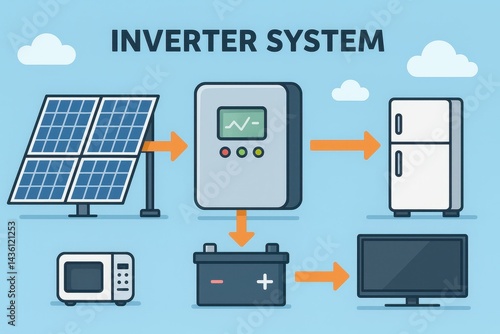 Simple Diagram of Inverter System with Solar Panels and Appliances