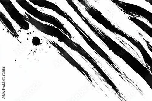 Abstract zebra stripes, ink splashes on white background