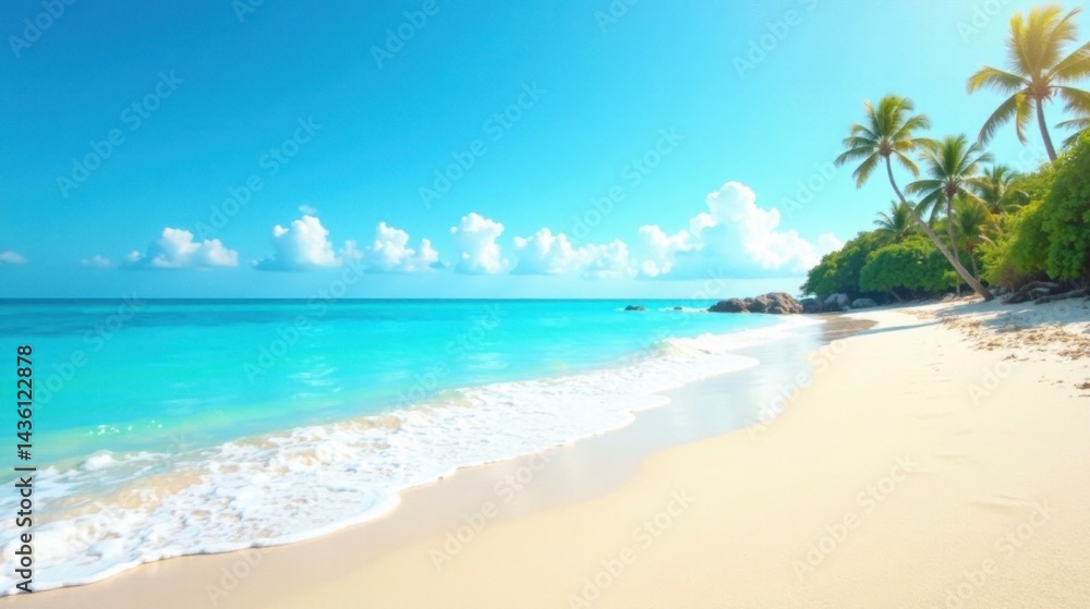 custom made wallpaper toronto digitalTranquil Beach Scene  Azure Waters Lap Gently Against Pristine Sand, Palm Trees Swaying in a Gentle Breeze Under a Sunny Sky.