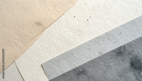 ややざらついた質感のグレーベージュ和紙に、手作業で塗られたかすかな濃淡が散りばめられ、シンプルでありながら温かみのある雰囲気を作り出す背景

