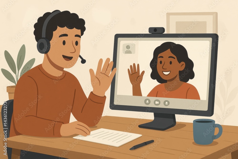 Engaging Virtual Meeting Illustration Featuring Two Participants