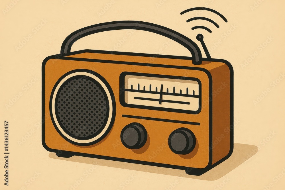 Fototapeta premium Retro Radio Illustration with Simple Design and Sound Waves