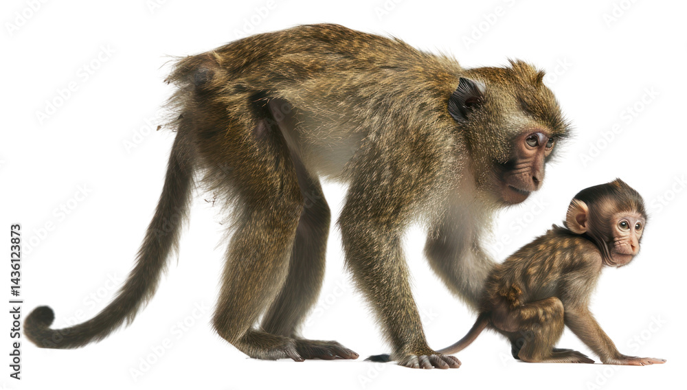 Fototapeta premium PNG Baby monkey with mother wildlife animal mammal.