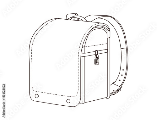 小学校のランドセルのシンプルなイラスト、線画、入学