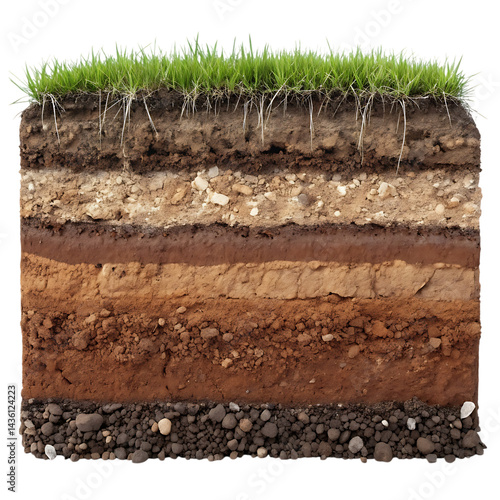 Cross section of soil layers showing topsoil, subsoil, and bedrock.