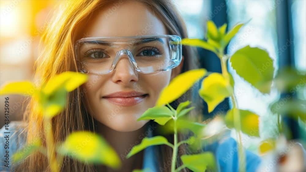 Woman scientist examining plants in lab Woman scientist examining plants in lab