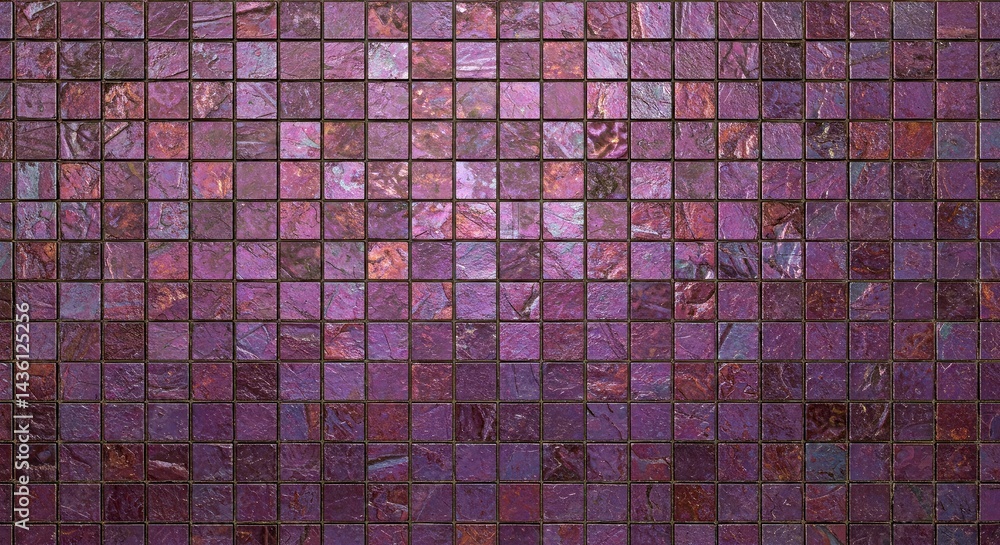 Fototapeta premium Symmetrical Grid Pattern of Shimmering Iridescent Purple Glass Mosaic Tiles