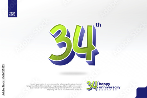 34th Anniversary 3D Number with Silver Jubilee Design in Pear Green and Violet Blue