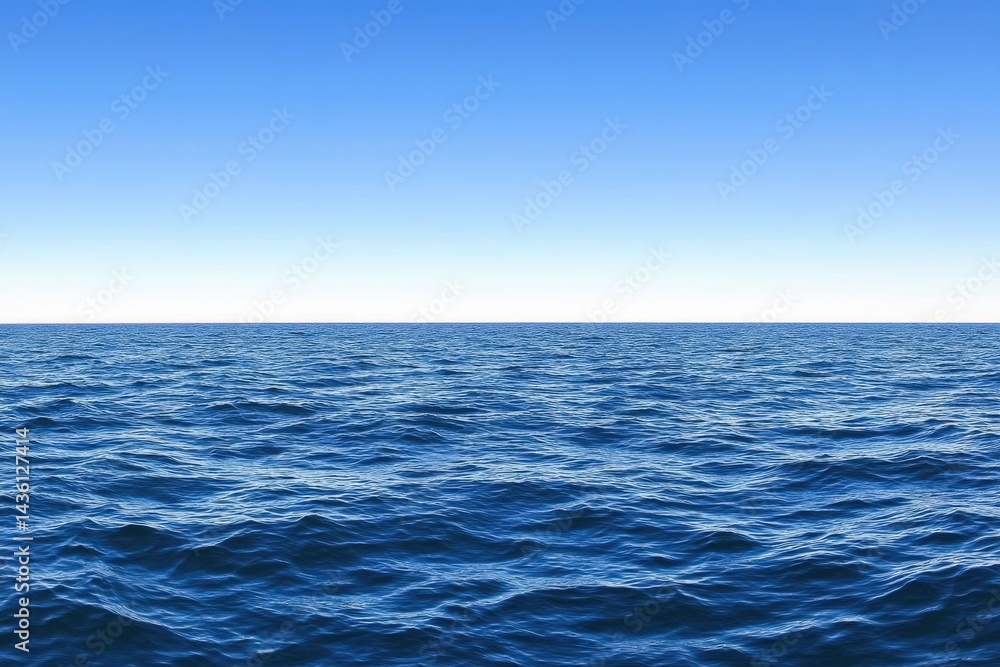 Blue ocean surface under daylight with rippling wave patterns and horizon centered sky view showcasing water texture rhythm movement and fluidity in sharp 4k wide nature photo Blue ocean surface under daylight with rippling wave patterns and horizon centered sky view showcasing water texture rhythm movement and fluidity in sharp 4k wide nature photo