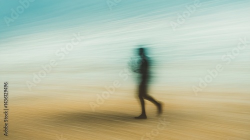 Runner's motion blur, beach, sunrise, tranquil background, website header