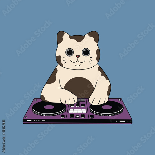 smile face cat dj color doodle vector