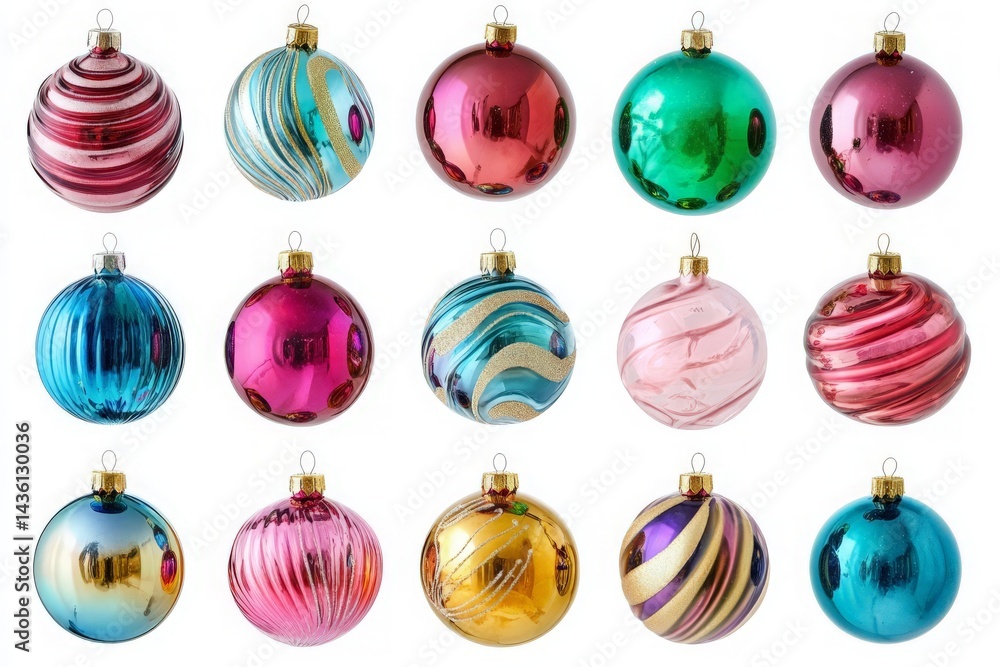 A vibrant collection of decorative Christmas ornaments featuring various colors and patterns, arranged in a grid, perfect for holiday decoration or festive celebrations A vibrant collection of decorative Christmas ornaments featuring various colors and patterns, arranged in a grid, perfect for holiday decoration or festive celebrations