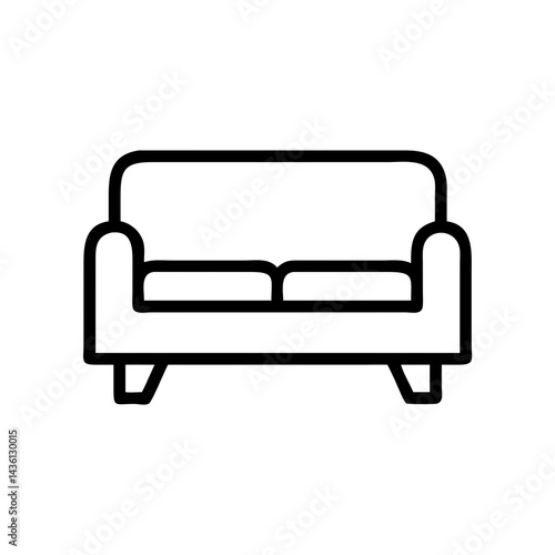 Outline graphic of a couch with two cushions and short legs on a white plain background scene design