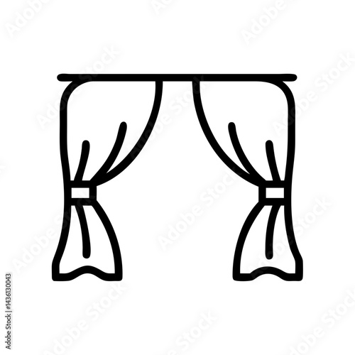 Outline drawing of window dressing with draped fabric and a rod, simple and elegant design element