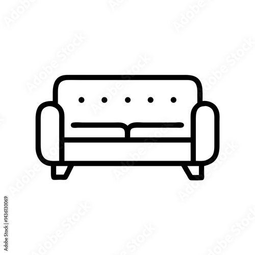 A simple furniture drawing of a couch with cushions and armrests in a minimalist style design look