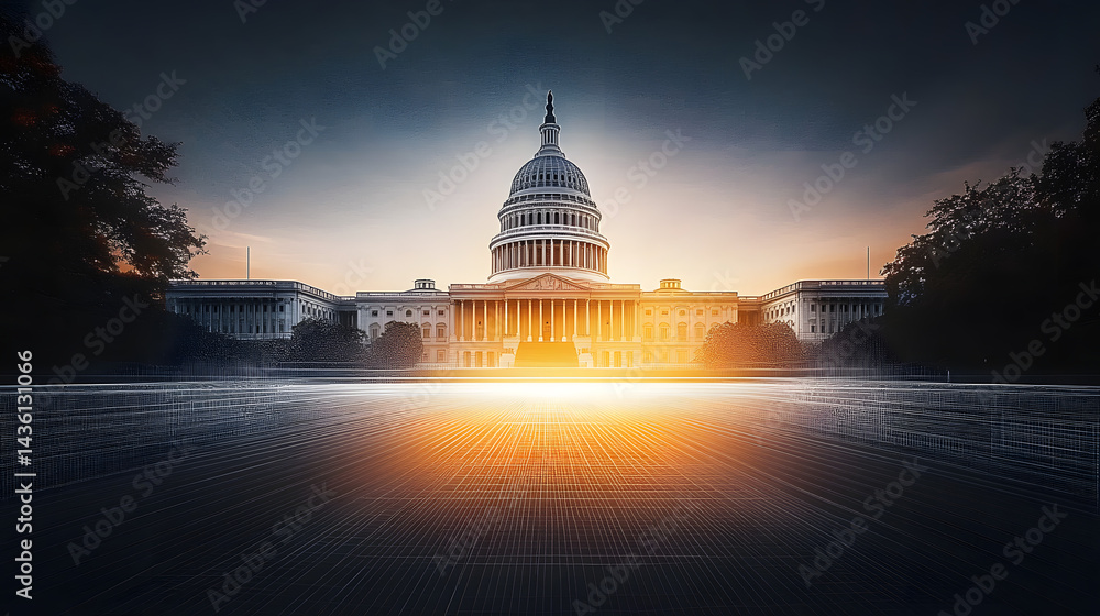Obraz premium United States Capitol Building in Wireframe Visualization