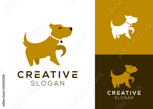 Cute dog with paws forming a heart logo design for petshop or vet