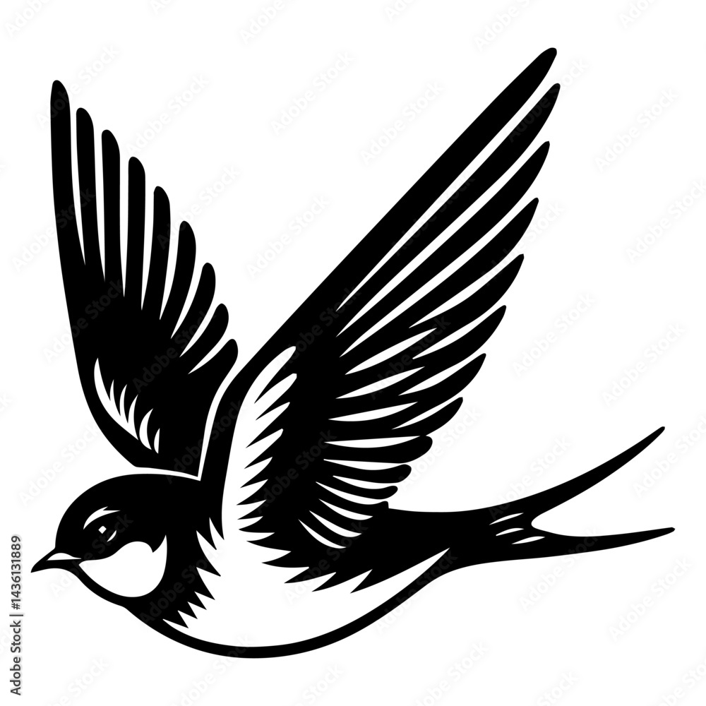 Obraz premium Black and white silhouette of a swallow on a white isolated background. Vector graphics. EPS.