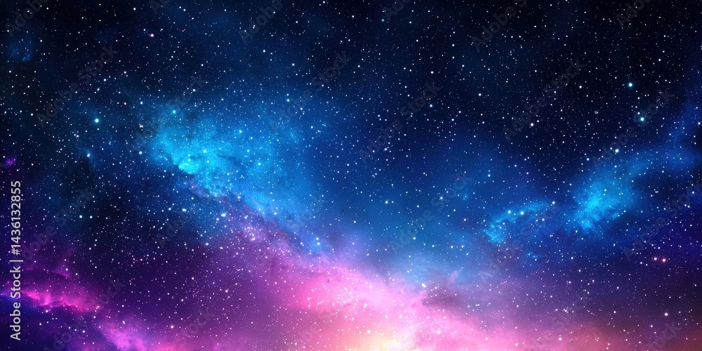 Naklejka premium Vast Cosmic Expanse Filled with Colorful Stars and Nebulae in a Starry Night Sky Overwhelming the Universe with Wonder