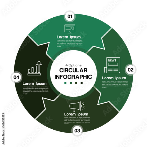 Circle chart infographic green template with 4 options for presentations . Vector illustration Eps	
