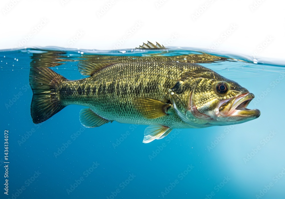Fototapeta premium Underwater Portrait of a Largemouth Bass Swimming in Clear Water
