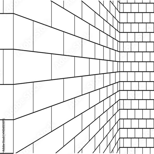Vector illustration of a brick wall in perspective view. Minimalist construction and architecture design. Perfect for backgrounds, projects, and engineering concepts.Simple Line Art Construction.