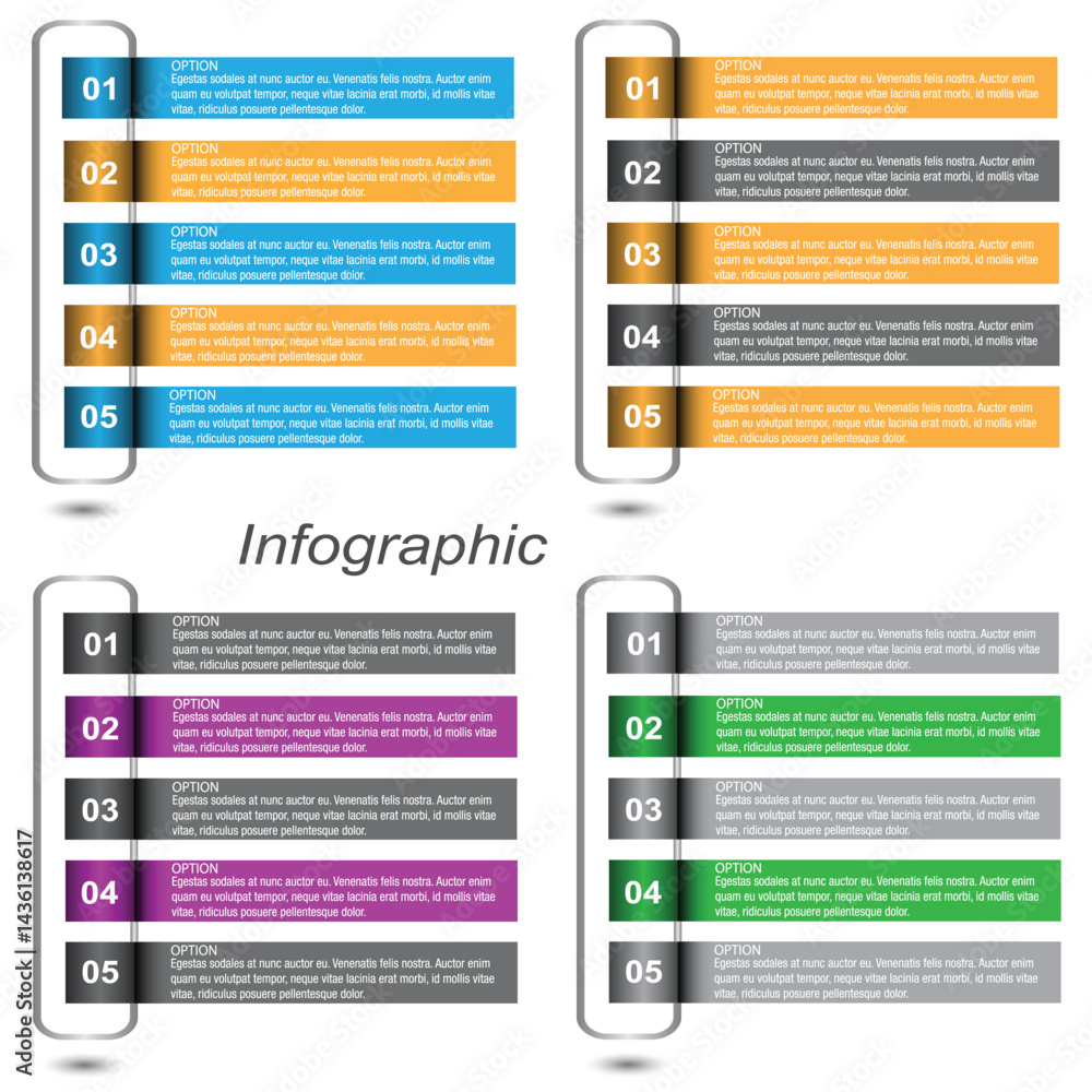 Collection infographics with steps and options, banner for business design and website template.
