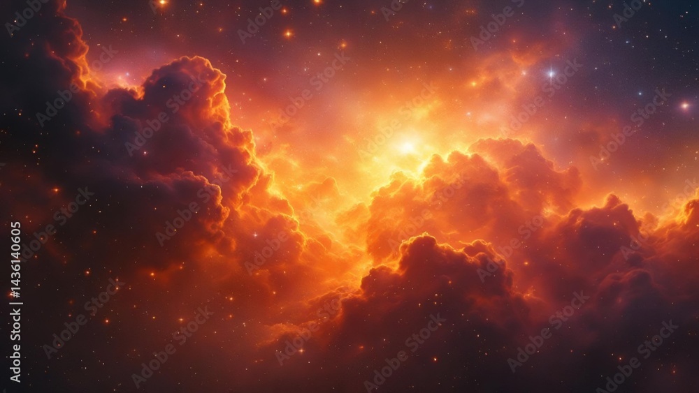 Fototapeta premium Fiery Orange and Red Cosmic Nebula