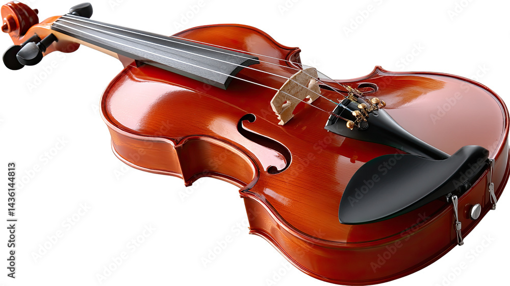 Melody of Craftsmanship: A beautifully crafted violin, its polished wood gleaming, rests gracefully, inviting a symphony of sound with every stroke. The instrument is a close-up shot. Melody of Craftsmanship: A beautifully crafted violin, its polished wood gleaming, rests gracefully, inviting a symphony of sound with every stroke. The instrument is a close-up shot.
