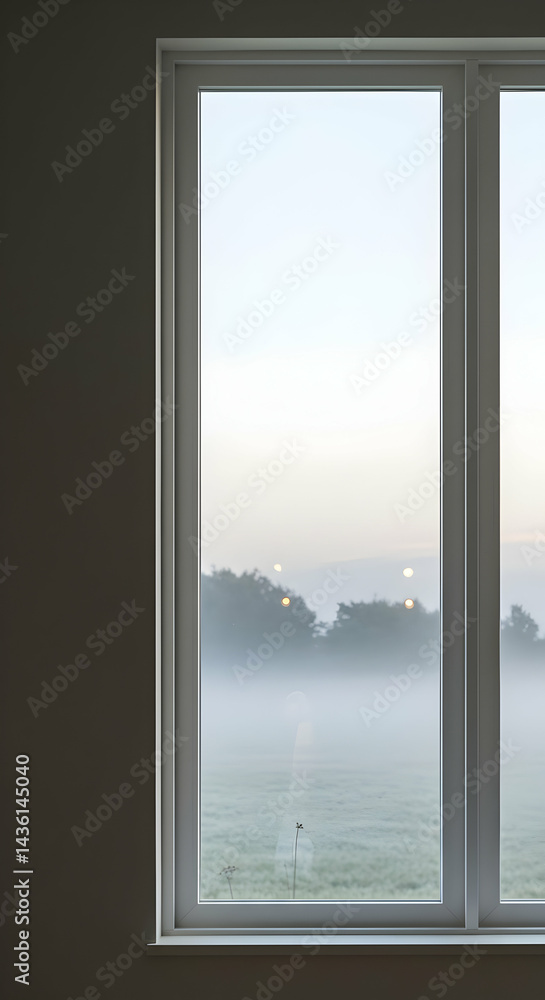 Serene Morning Mist Viewed Through Window Peaceful Home Countryside Living Tranquil Atmosphere New Day Dawning Serene Morning Mist Viewed Through Window Peaceful Home Countryside Living Tranquil Atmosphere New Day Dawning