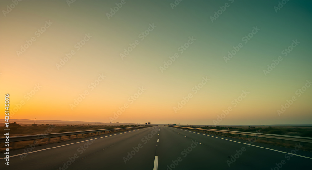 Fototapeta premium Highway Perspective Under A Gradient Sky During A Vivid Sunset