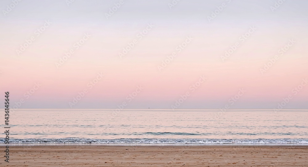Obraz premium Minimalist Seascape Landscape Wide Sandy Beach and Calm Ocean Horizon View