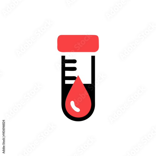 Blood test tube with red liquid and droplet illustration  