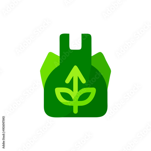 Biodegradable bag with green plant symbol in flat design  
