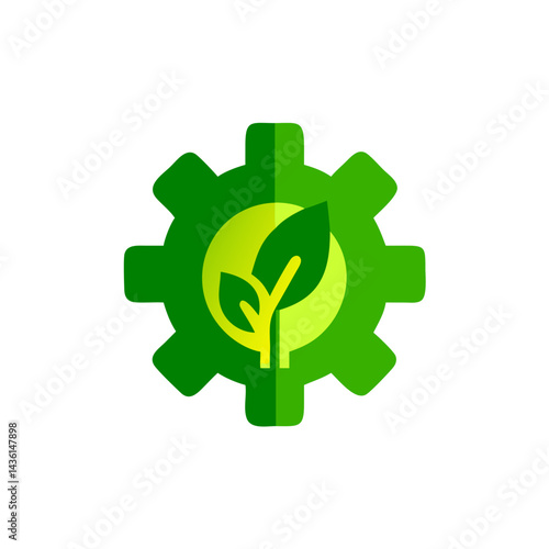 Green Gear with Leaf Symbolizing Eco-Friendly Technology  