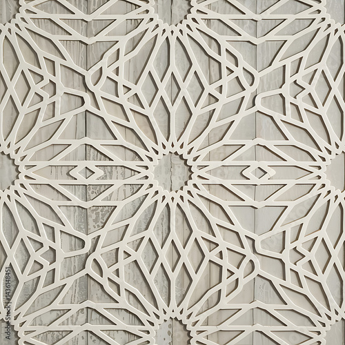 Geometric, repeating, white patterns.