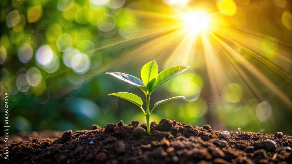 A Tiny Sprout Reaching for the Radiant Sunrise, a Symbol of New Beginnings and Growth in Nature's Embrace A Tiny Sprout Reaching for the Radiant Sunrise, a Symbol of New Beginnings and Growth in Nature's Embrace