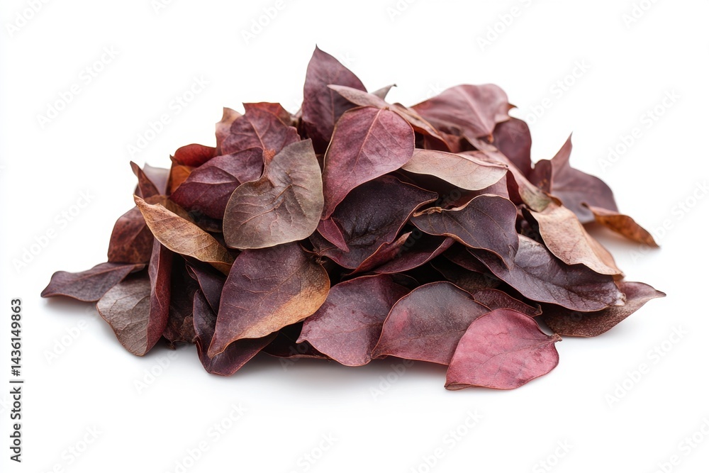 Dried Aromatic Leaves Piled Together on a White Background Dried Aromatic Leaves Piled Together on a White Background
