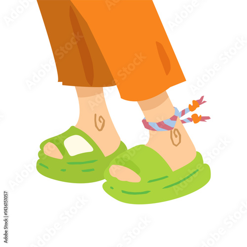 Cartoon Feet in Green Sandals