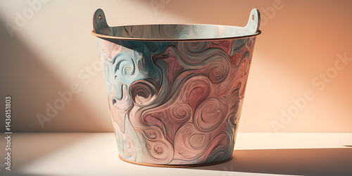 Ornate, multicolored, decorative bucket. Unique design.