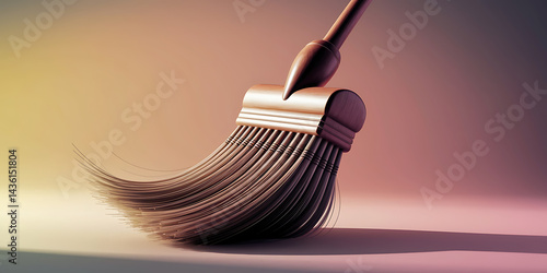 A sweeping brush, brown bristles, angled.
