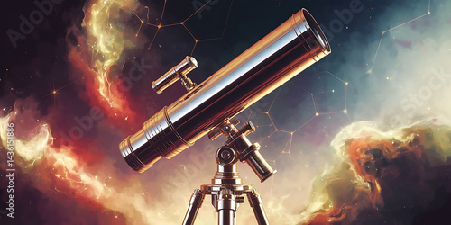 Antique telescope, space exploration, cosmic view.