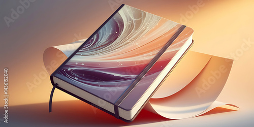 Abstract book, swirling colors, modern design.