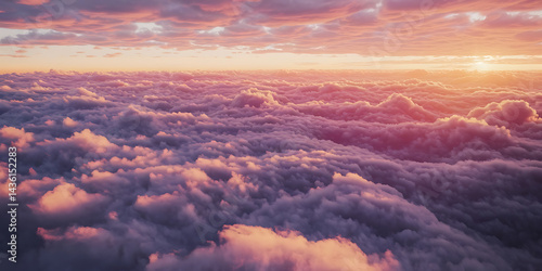 Vast clouds painted in sunset hues. Layers of soft light and shadow.