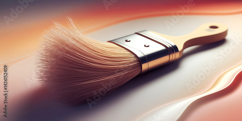 Paintbrush lies on a smooth surface.