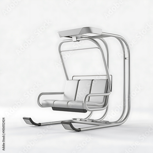 Modern, light gray chairlift. Empty, modern design.