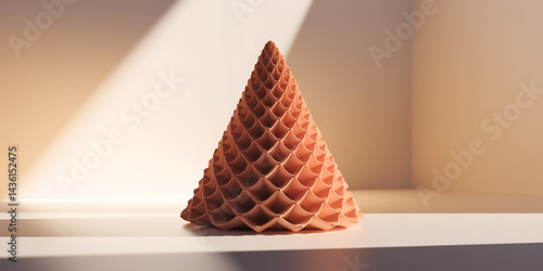 Abstract cone, geometric shape, light peach color, modern design.