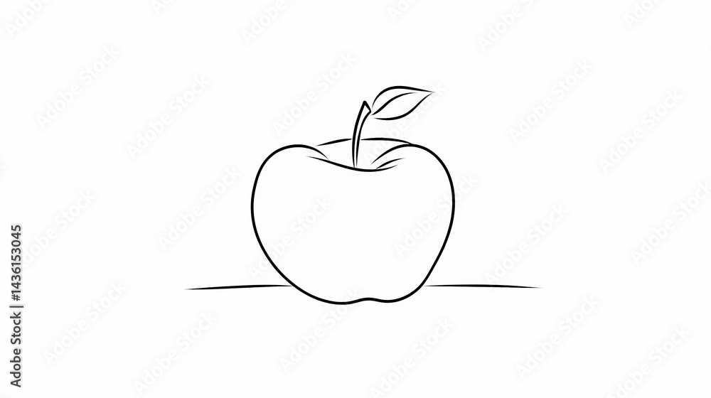 Fototapeta premium Minimalistic black line drawing of an apple in contour vector style
