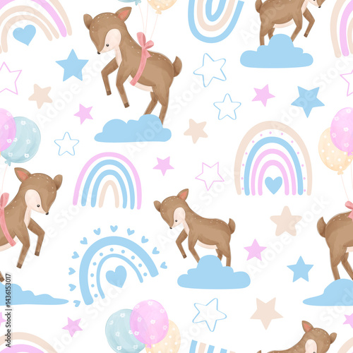 Cute and funny baby animal seamless patterns and wallpaper