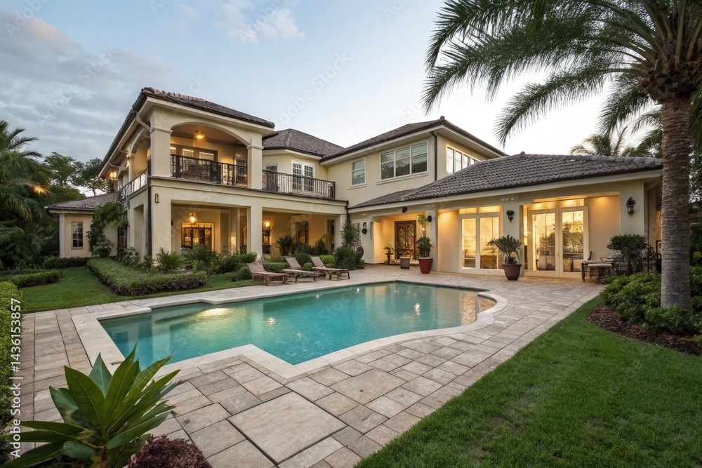 Fototapeta premium Elegant Large House With Swimming Pool in a Tropical Setting Generative AI